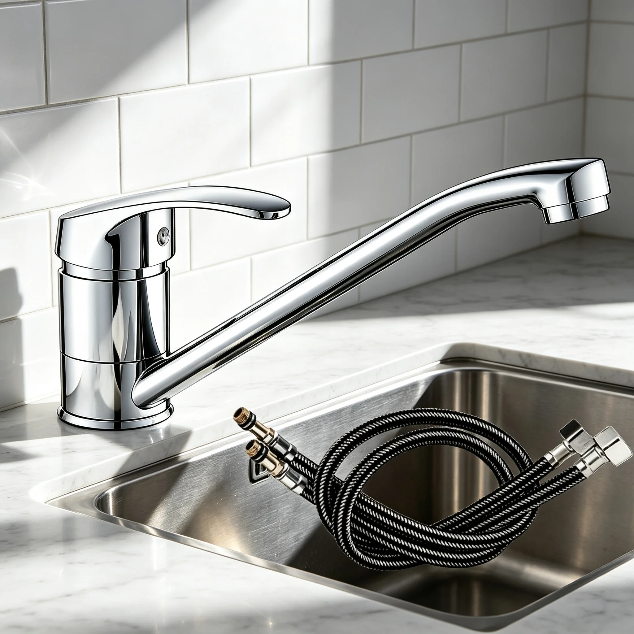Polished Brass Single Lever Kitchen Tap Splash-Proof Faucet with Built-In Aerator Water Saving Faucet for Indoor Wash Basin