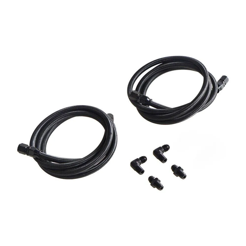 2pcs 7ft AN6 Flexible PTFE Nylon 1/4 NPT Braided Lines 90 Degree 4L60 700R4 TH350 TH400 Transmission Cooler Hose Line New