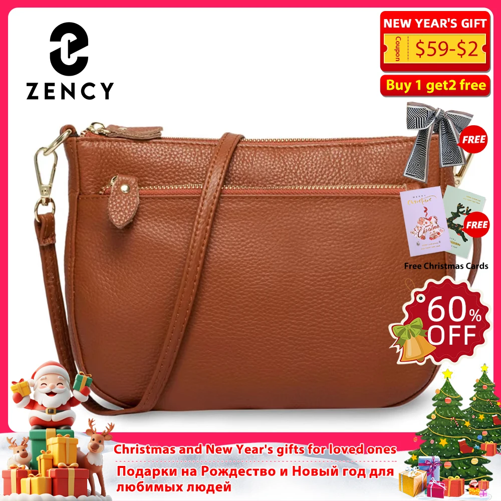 

Zency Fashion Women Crossbody Bag 100% Genuine Leather Brown Handbag Small Flap Bags Simple Lady Shoulder Purse Messenger Wallet