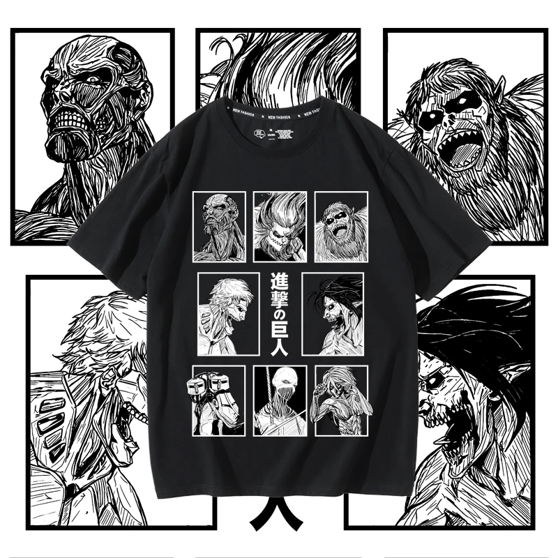 

Attack on Titan Short-sleeved T-shirt for Men, Featuring Eren Mikasa and Levi's Co-branded Anime Men's Top