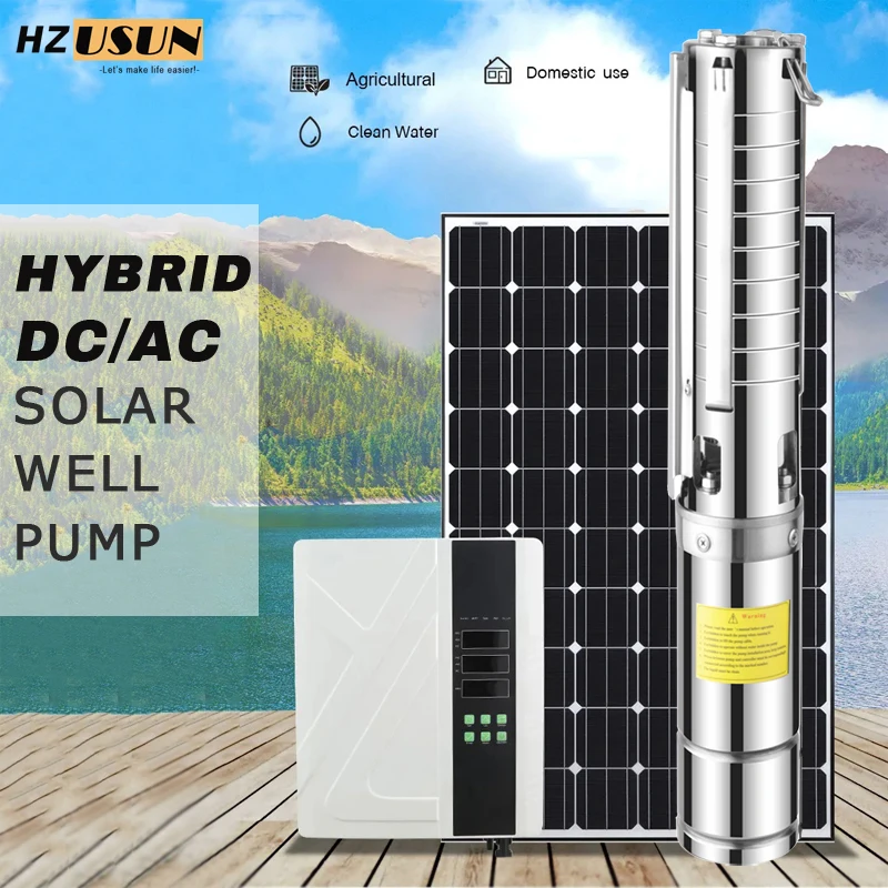 

Hybrid Solar Motor Submersible Pump for 150M Deep Well Stainless Steel 4 Inch 3HP DC AC High Head Solar Energy Water Pump Price