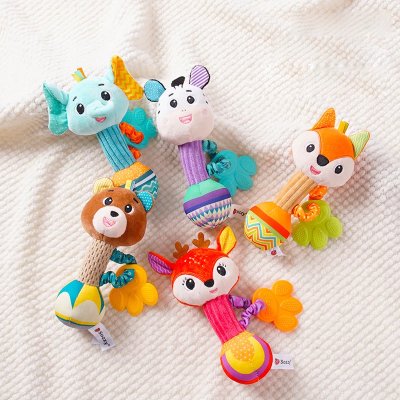 Handheld Tooth Glue Stick Plush Toy for Babies 0-1 Year Old Soothing Bed Bell Puzzle Shaking Bell Infant Developmental Toy