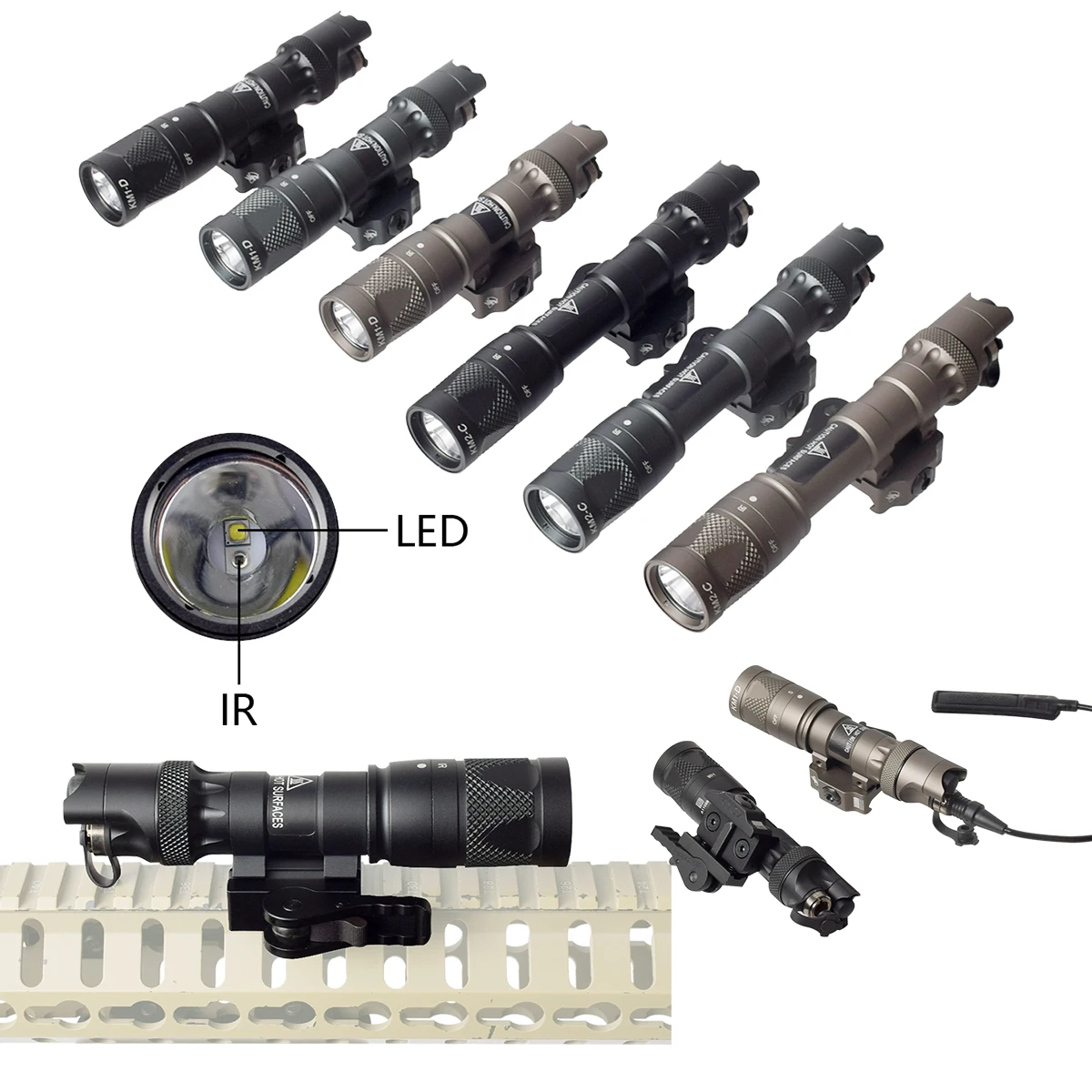 Tactical Weapons Light M622V M323V IR Llluminator And LED White Light Flashlight With UNITY  Button Pressure Remote Switch M600