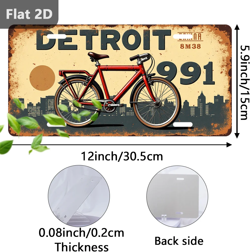 Detroit Cityscape License Plate Metal Sign, Rustic Wall Decor for Cafe Home Garden 12