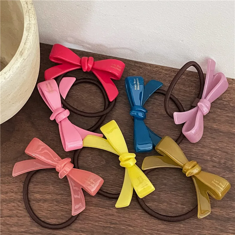 

New Acetate Bowknot Pendant Hair Tie Cute Sweet Rubber Bands Elastic Hair Band Ponytail Holder Girls Women Hair Accessories