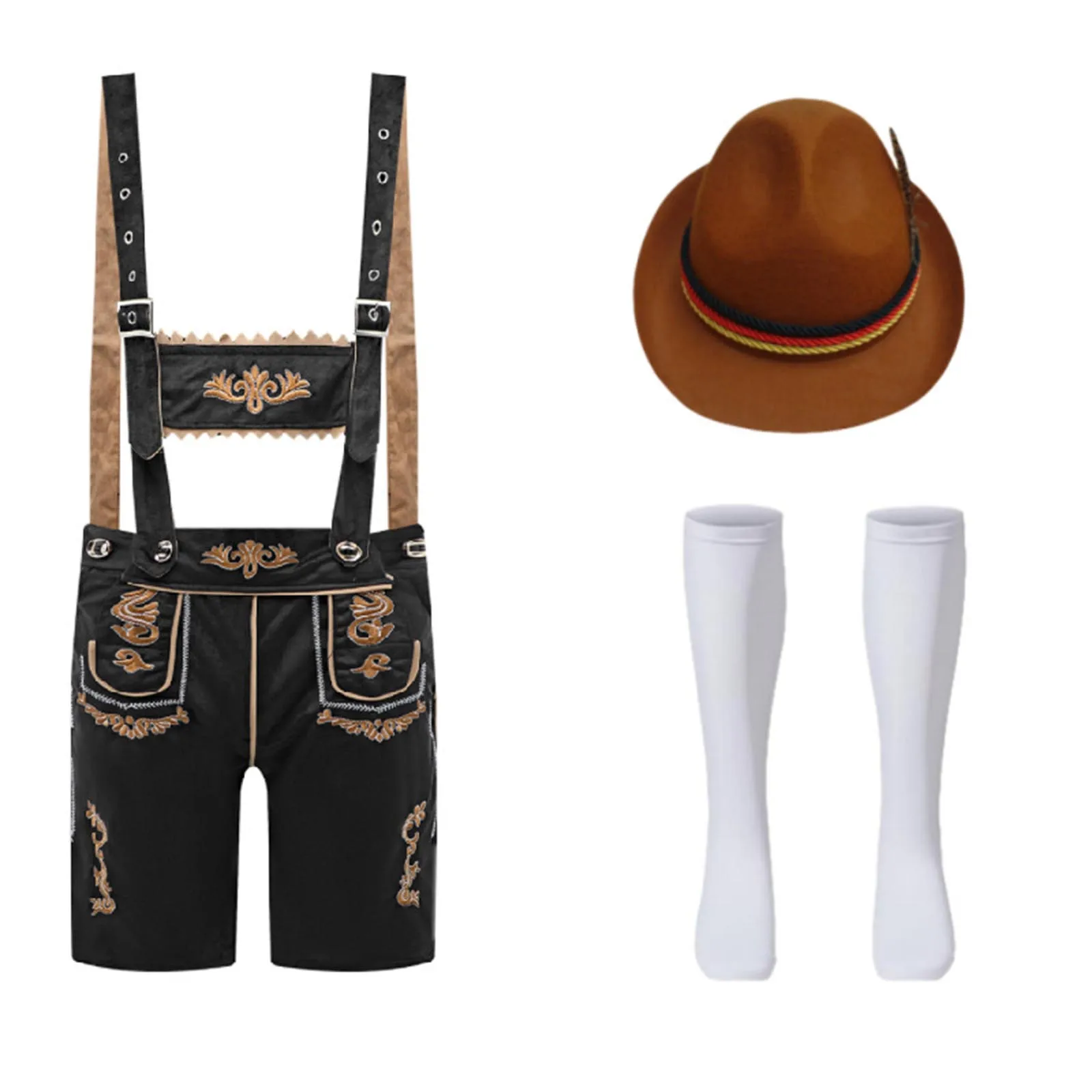 

Prom Men Unisex German Oktoberfest Costume Retro Overalls With Hat Pure White High Socks Three Piece Set Lined Rain Suit Mens