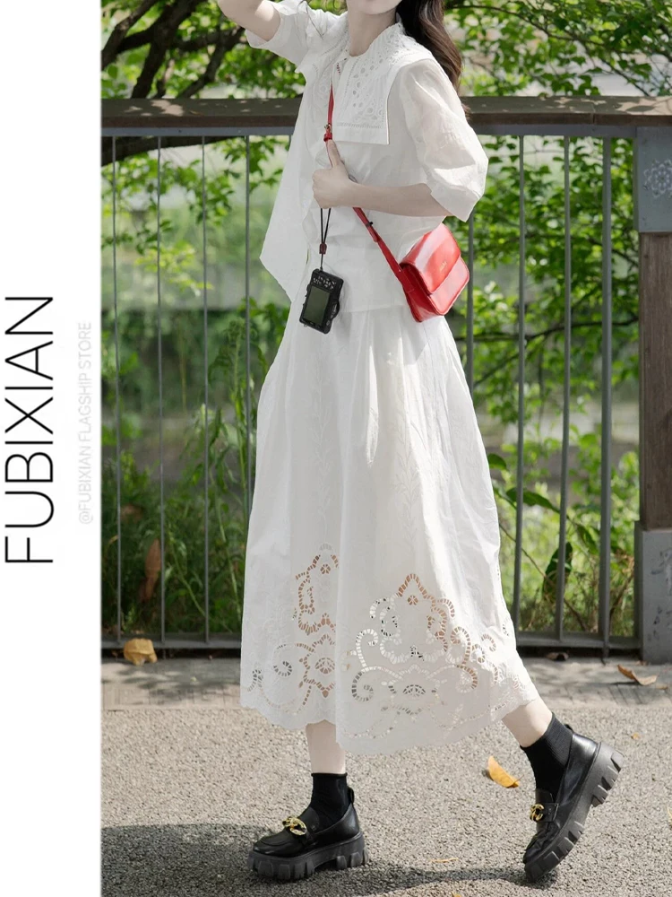

Elegant Hollow out Embroidered Midi Skirt for Women Casual High Waist A-Line Loose Fit Summer Holiday Versatile Slimming Skirt