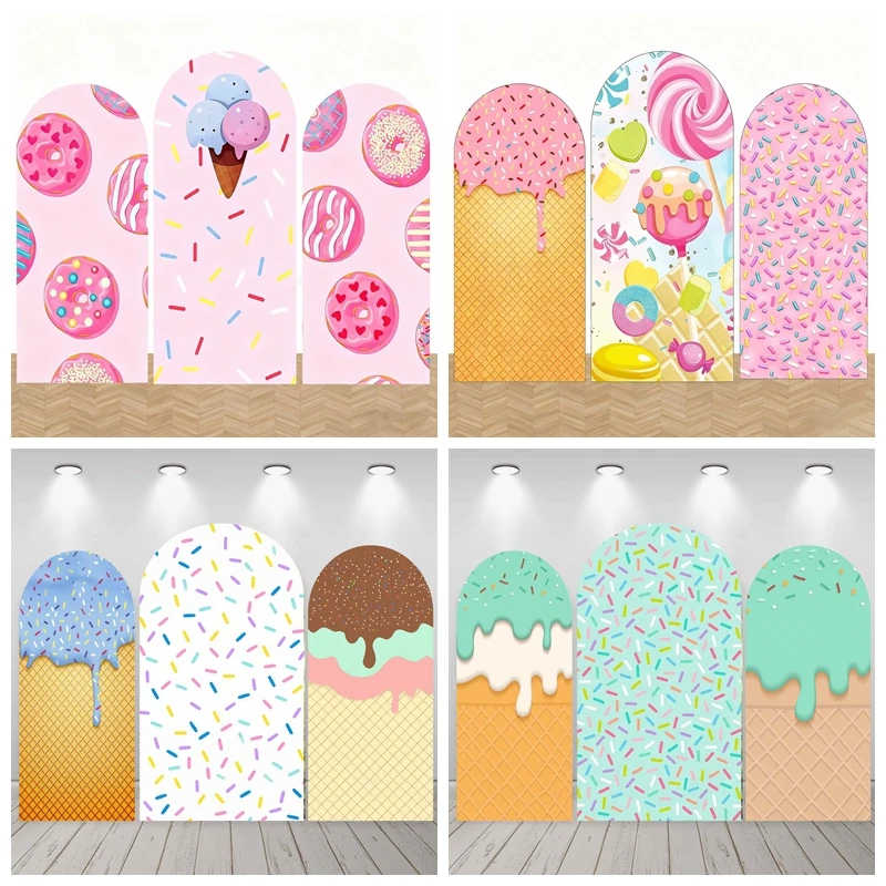 

Ice Cream Candy Donut Theme Arch Background Pink Sweet Girl Birthday Party Baby Shower Decoration Photography Studio Layout Prop