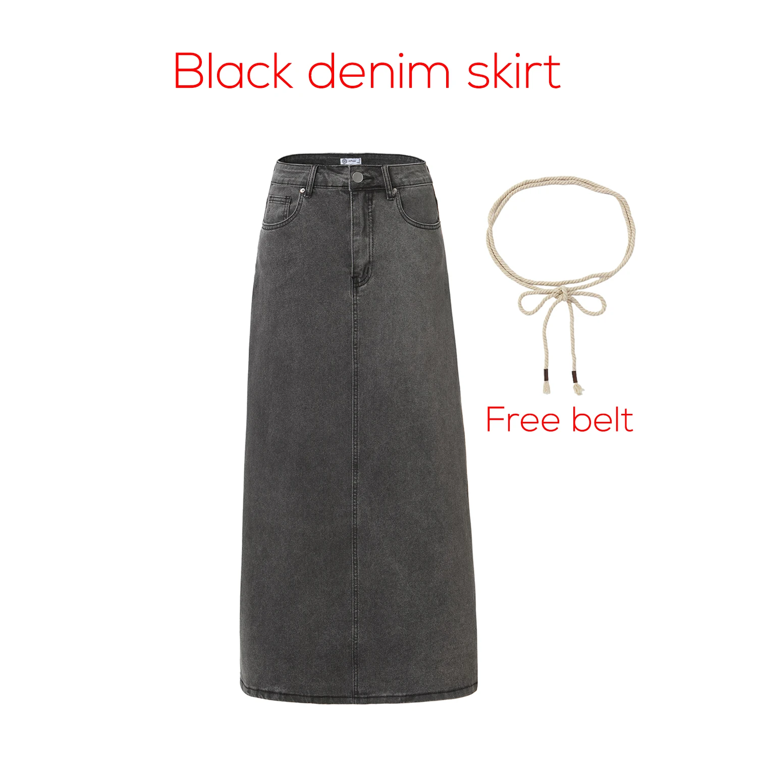 Denim Skirts for Women Elegant Cotton Denim Jean Skirt Casual Midi Style - Black