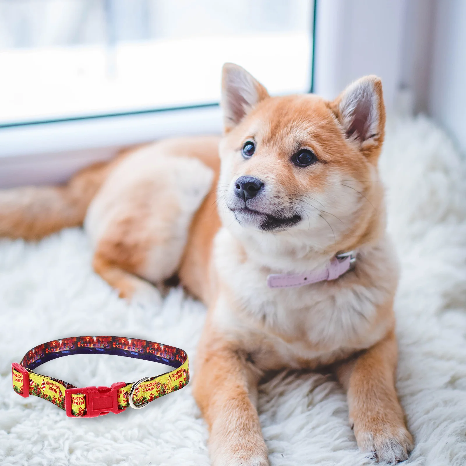 

Small Xmas Dog Collar Adjustable Lightweight Pet Collar Safety Buckle Cute Cartoon Design Christmas Holiday Accessory