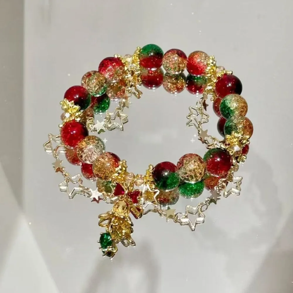 

1pcs Fashion Bowknot Glass Beaded Tassel Star Bells Colorful Bracelet For Women Girl Party Daily Wear Jewelry Christmas Day Gift
