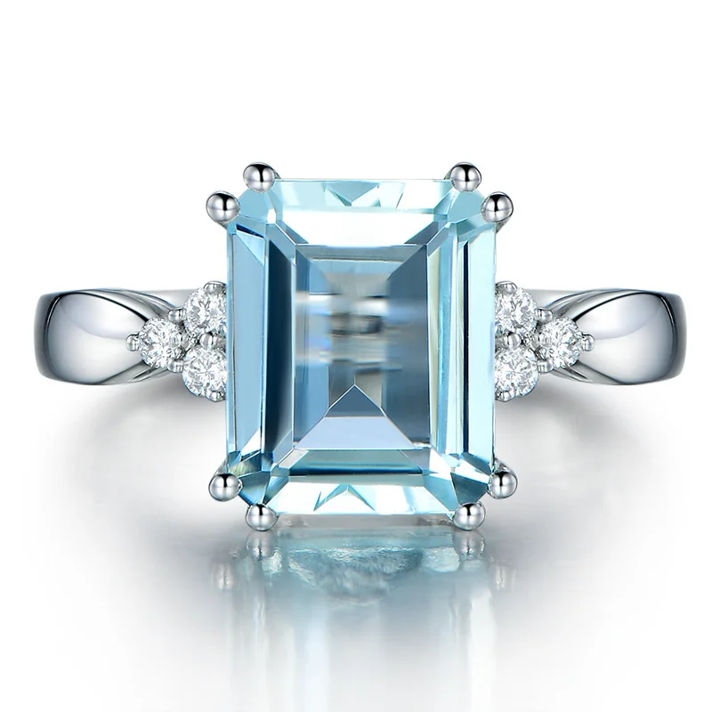 Anillo de Plata de Ley 925 con piedras preciosas de Aguamarina para mujer, joyería para fiesta de boda, regalos al por mayor