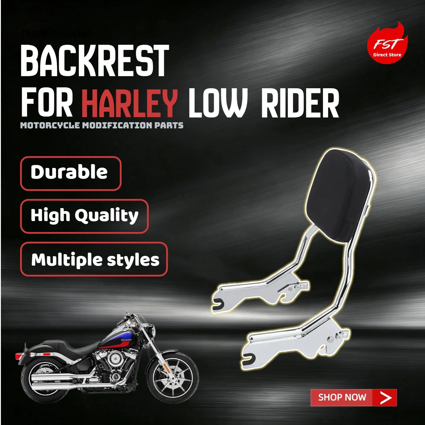 For Harley Low Rider Chrome Sissy Bar Backrest Rear Luggage Rack With Backrest Pad Modification Parts