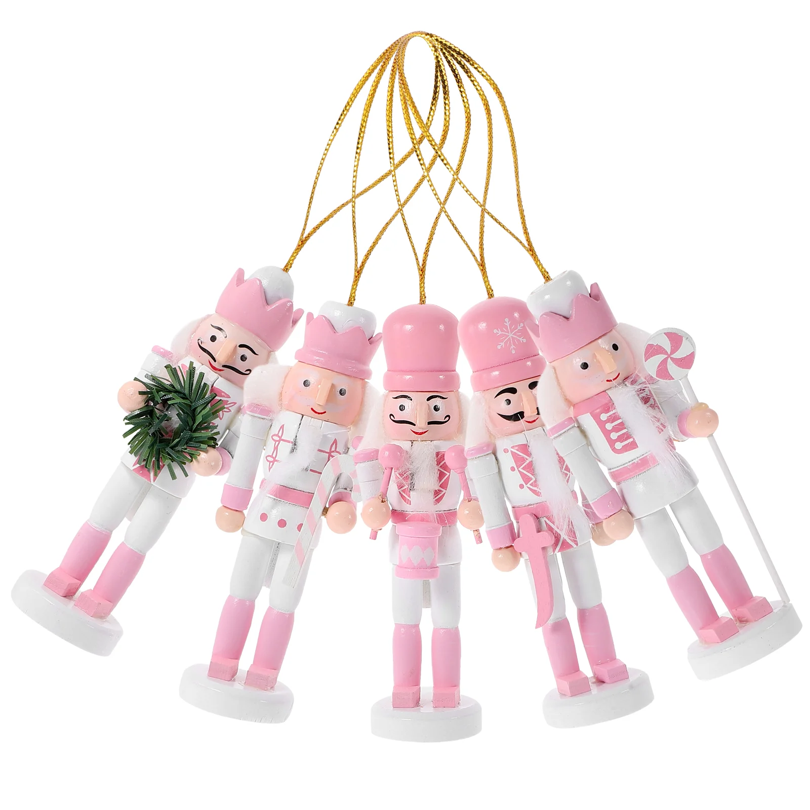 5 Pcs Decorative Nutcracker Ornaments Hanging Wood Nutcrackers Crafts Puppet Christmas Decorations