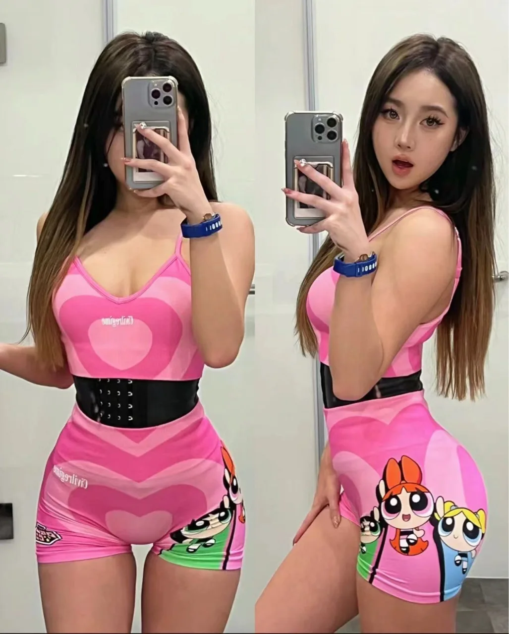 

The Powerpuff Girls Love Yoga Suit Women's Summer High-Elastic Training Fitness Wear Two-Wear Yoga Bra Slim Fit Sports Suit Gift