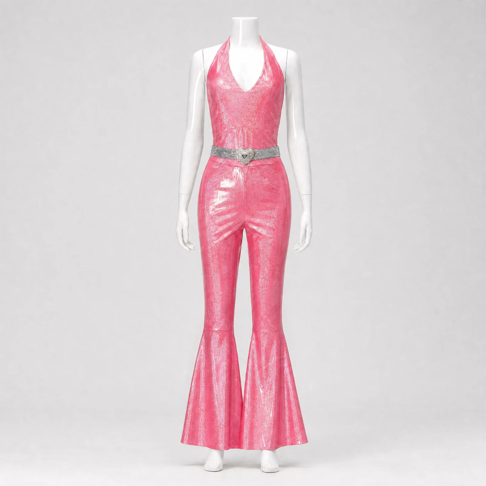 Funkelnder Metallic-Discobodysuit für Damen, ärmellos, mit V-Ausschnitt, rückenfrei, Schlaghose, 70er-Jahre-Nachtclub-Bühnen-Cosplay-Outfit – Detail 11