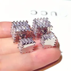 New Fashion Design Earrings Super Flash Set Zircon Geometric Quality Luxury Earrings Earrings Accessories Women Banquet Jewelr