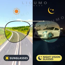 LIOUMO Aviation Memory Metal Sunglasses Polarized Men Night Vision Glasses For Driving Photochromic Goggle Anti-Glare zonnebril