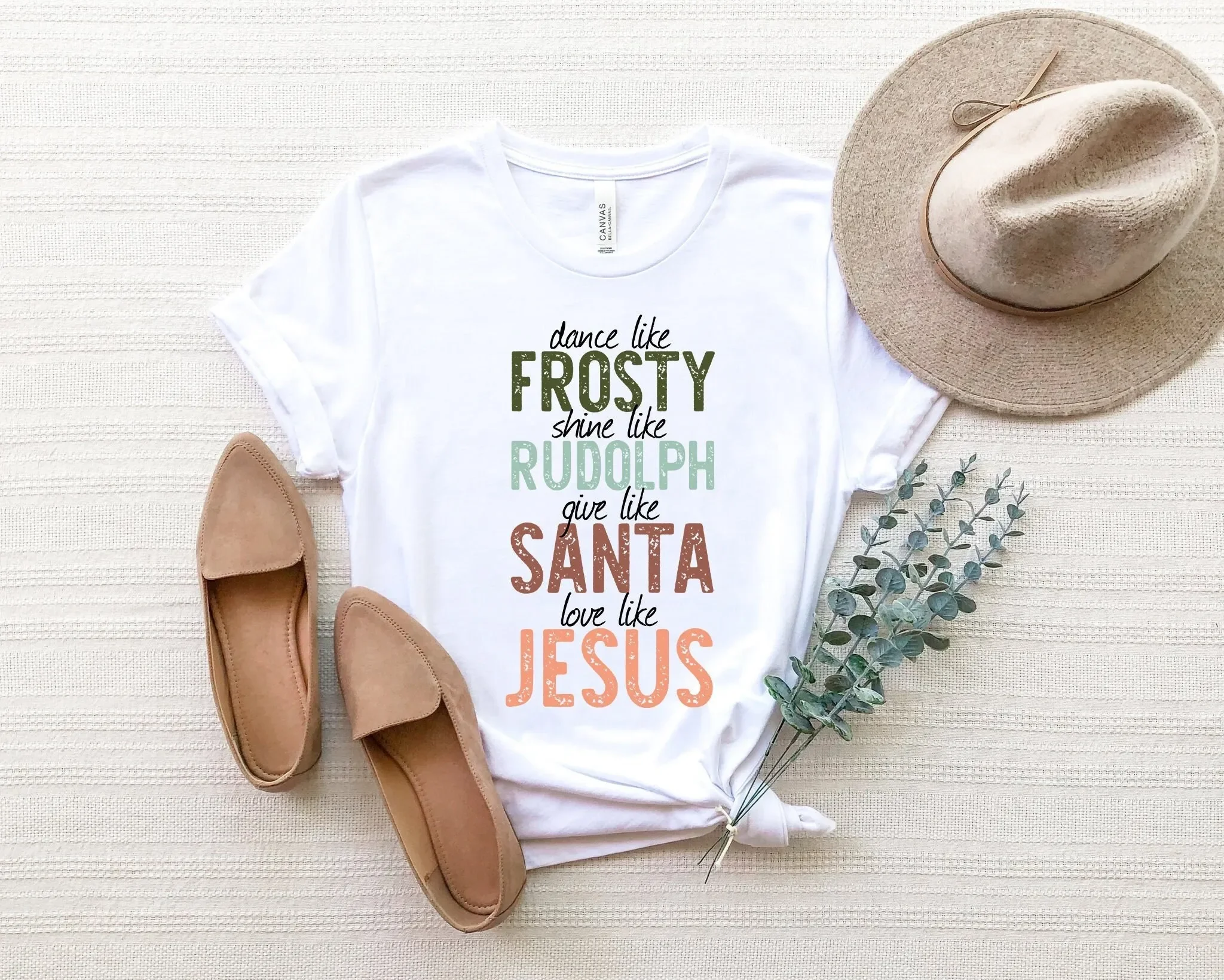 الرقص مثل فروستي شاين رودولف أعط سانتا الحب يسوع عيد الميلاد تي شيرت ل