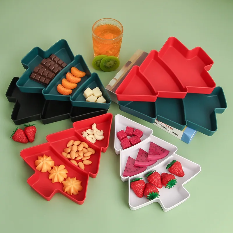 Christmas Tree Dried Fruit Plates New Household Living Room Creative Dividing Plastic Snack Dish Solid Color Candy Plate