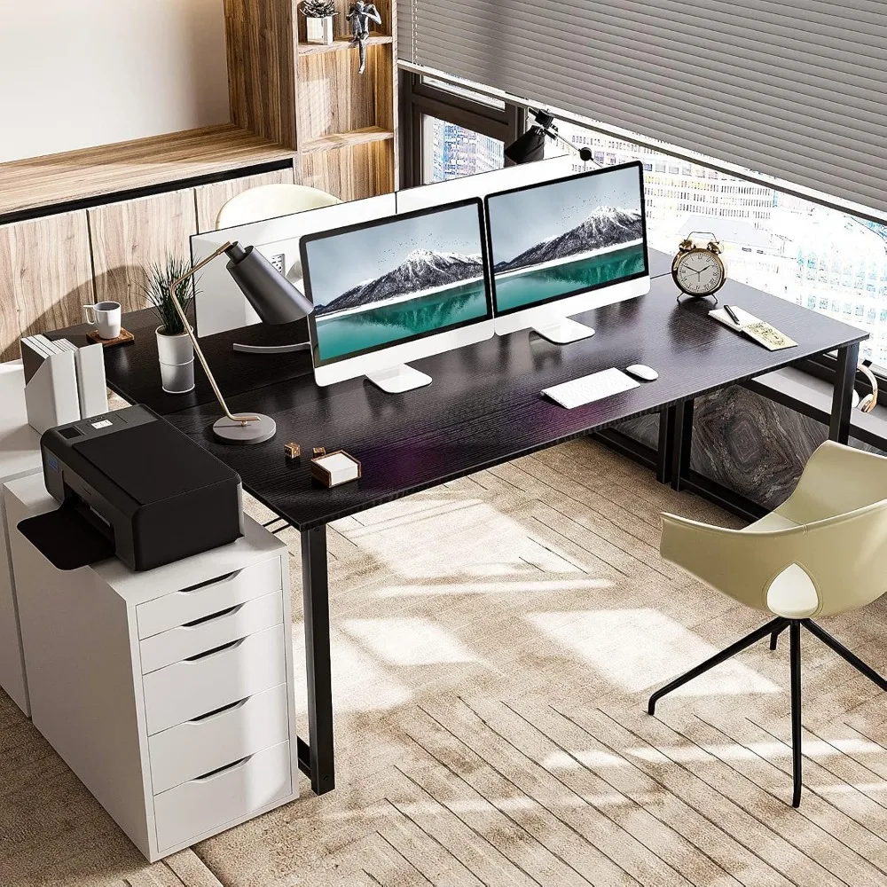 Mesa do computador estilo moderno e simples, mesa de escritório, casa e estudante escrivaninha, cor preta, 63 polegadas