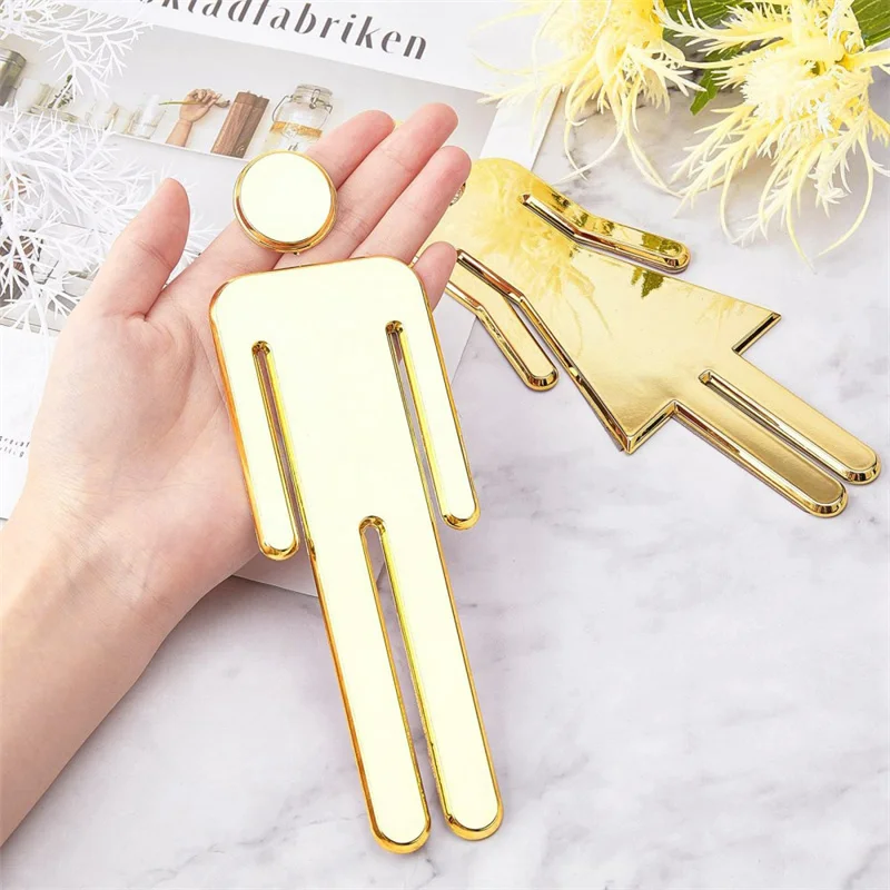 WC Bathroom Signage Board Art Home Bathroom Decor Acrylic 3D Toilet Sign Plate Elegant Wash Room Door Wall Label Sticker