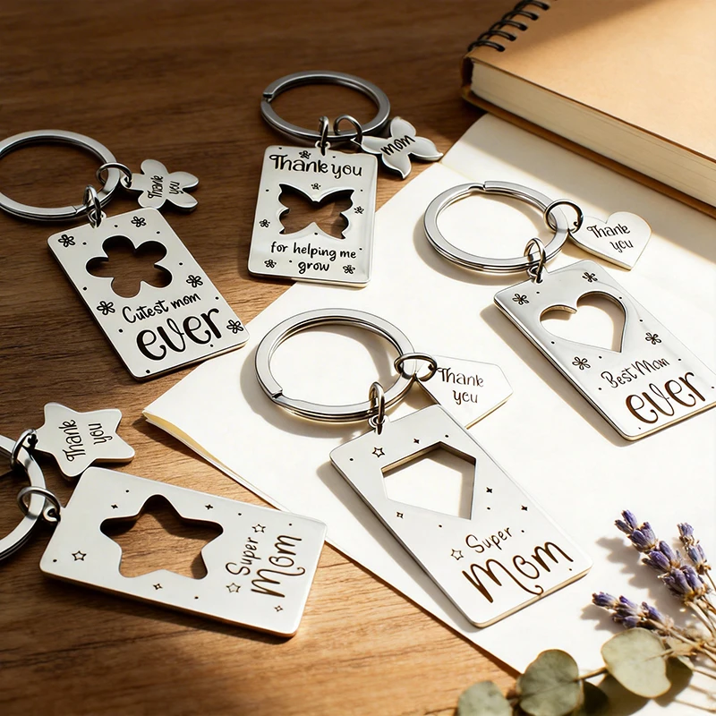 Stainless Steel Hollow Splicing Keychain Charm Grateful Gift DIY Jewelry Accessory Mom Themed Handmade Parts