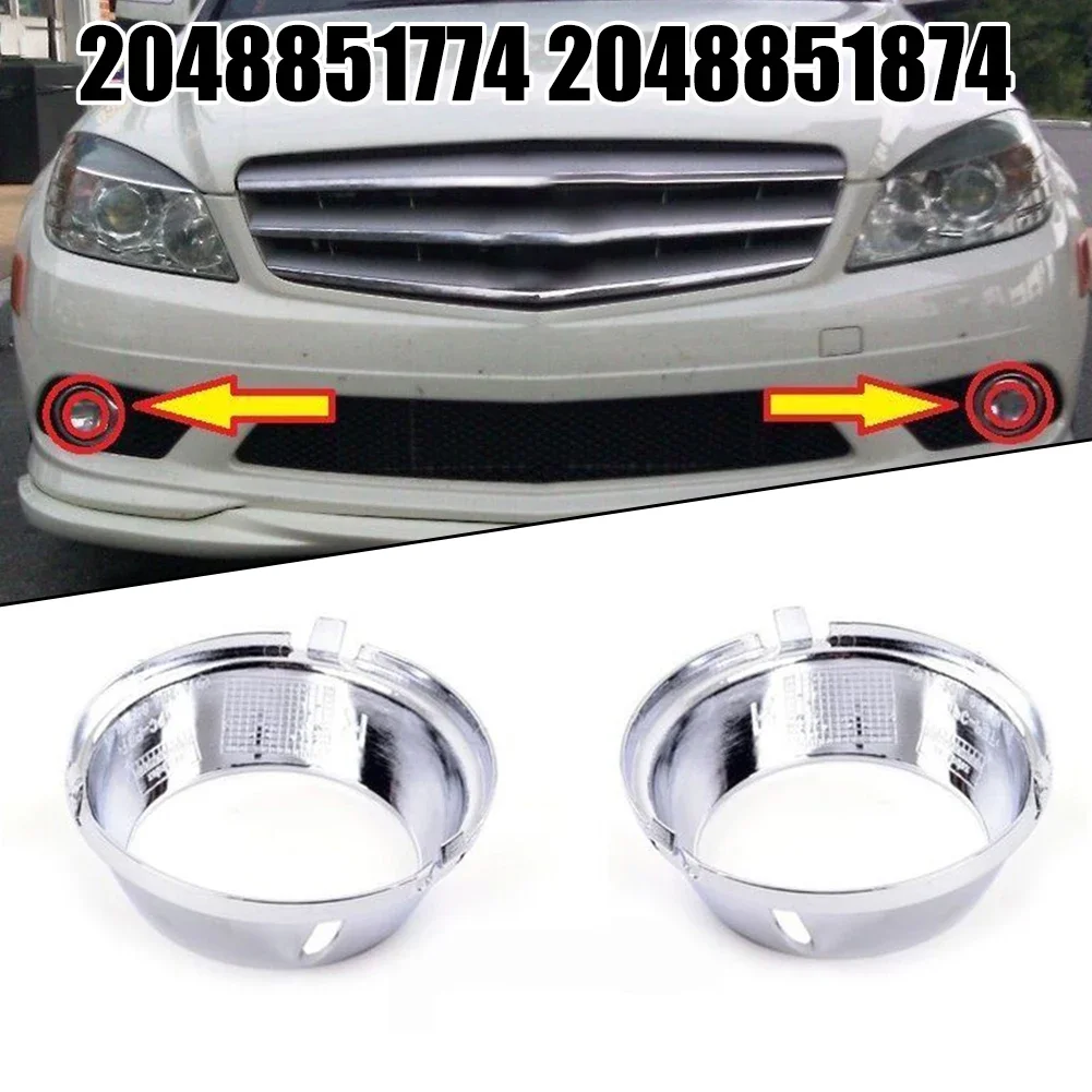 Sliver Plastic Front Pair Front Fog Lamp Bezel Trim For Mercedes W204 C63 For AMG 2008-2011 Replacement  Car Accessories