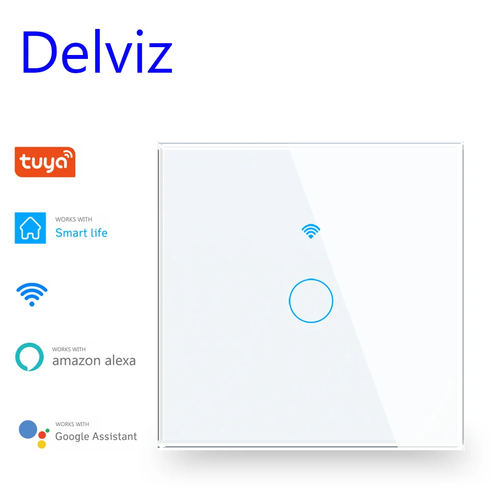 Delviz WiFi Wall Light Switch, Voice Work with Alexa Google Home,EU Standard Crystal Glass Panel, Tuya Touch Sensor Smart Switch