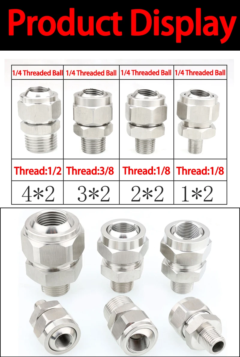 2 Stück 1/8 1/4 3/8 1/2 1 Edelstahl-Kugel-Universalgelenk, 155 verstellbare Kugelanschlüsse, Stecker, verstellbare drehbare Kugelgelenke – Detail 4