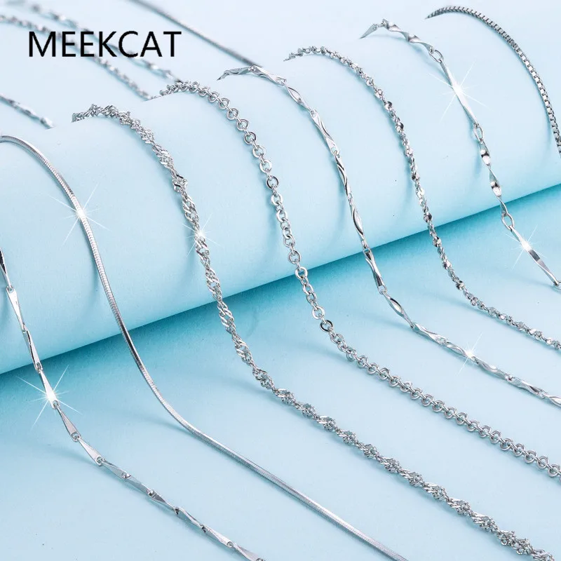 Genuine 925 Sterling Silver Water-wave Snake Box Chain For Woman 40cm/45cm 0.7/0.8mm Chain Necklace DC06