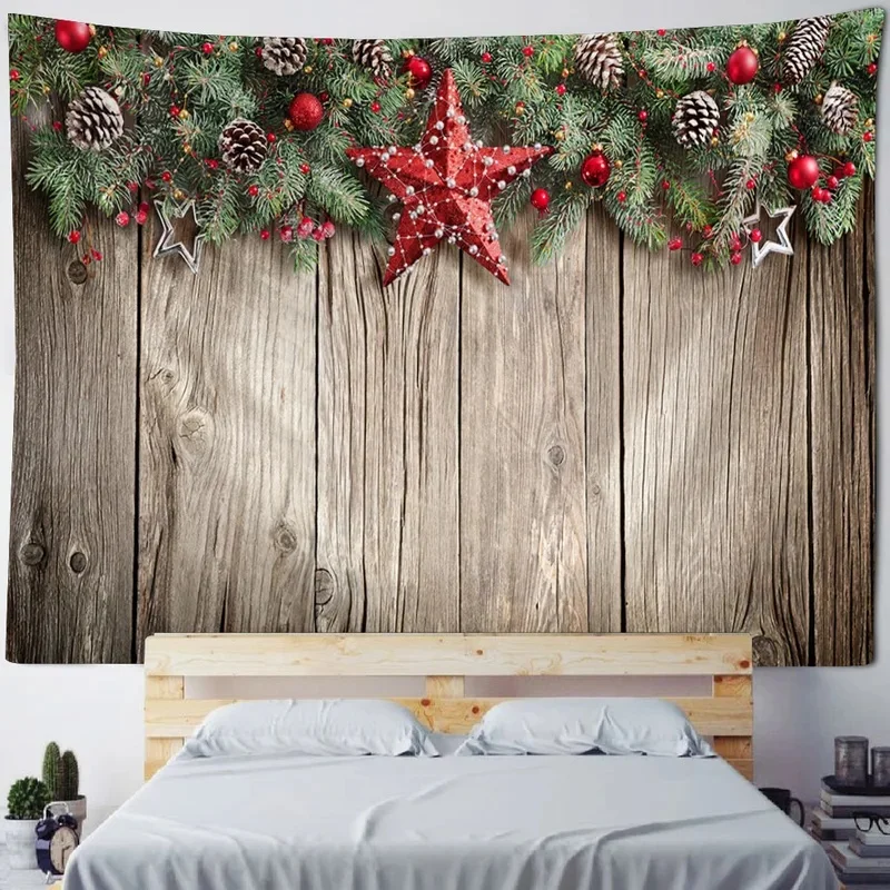 VIKAMA Christmas Tapestry Santa Claus Reindeer Sleigh Moon Snow Cabin Xmas Tree Wall Hanging Backdrop for Holiday Decor