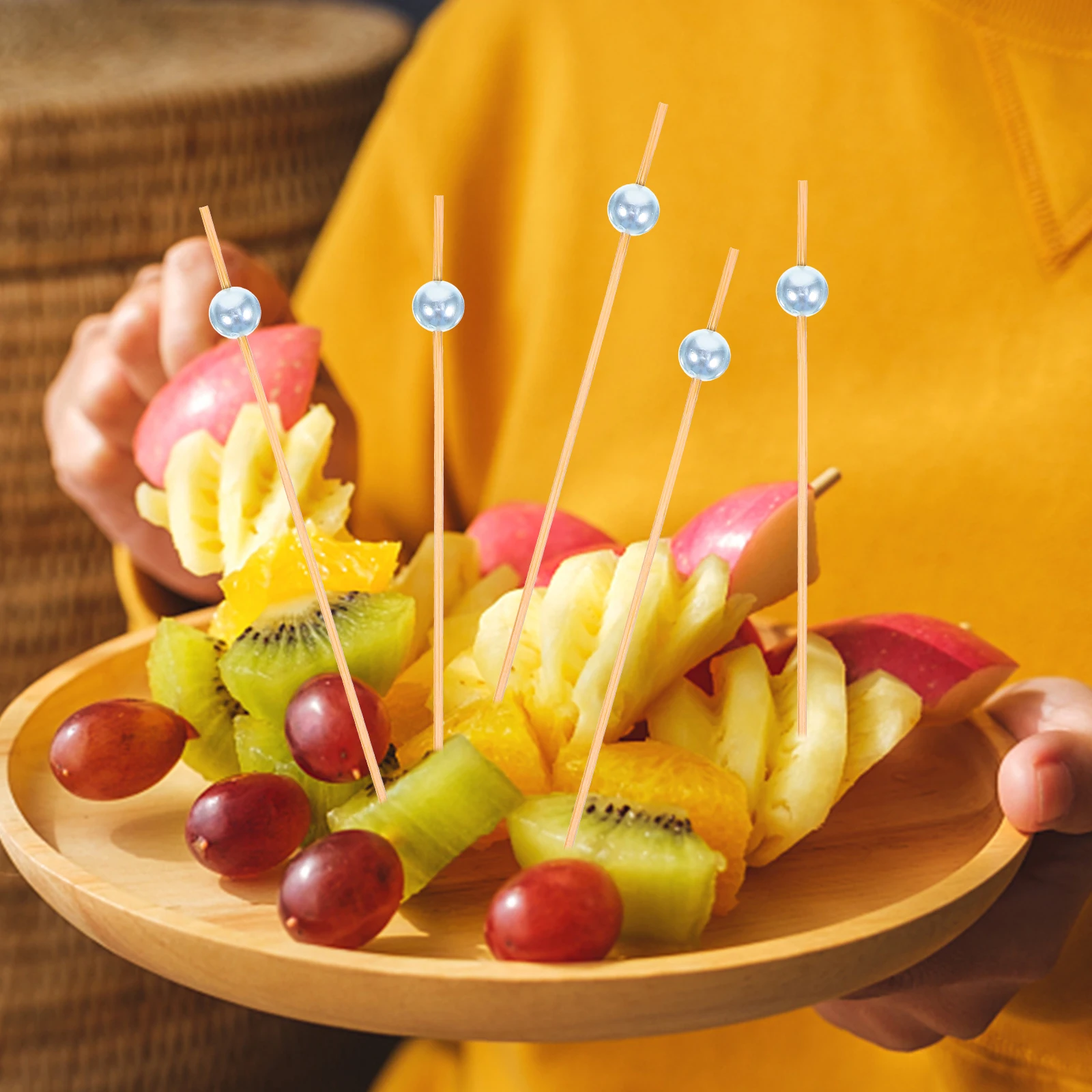 

12Pcs Fruit Picks Cocktail Skewers Solid Wood Long Toothpicks for Drinks Appetizers Party Decoration Food Sticks