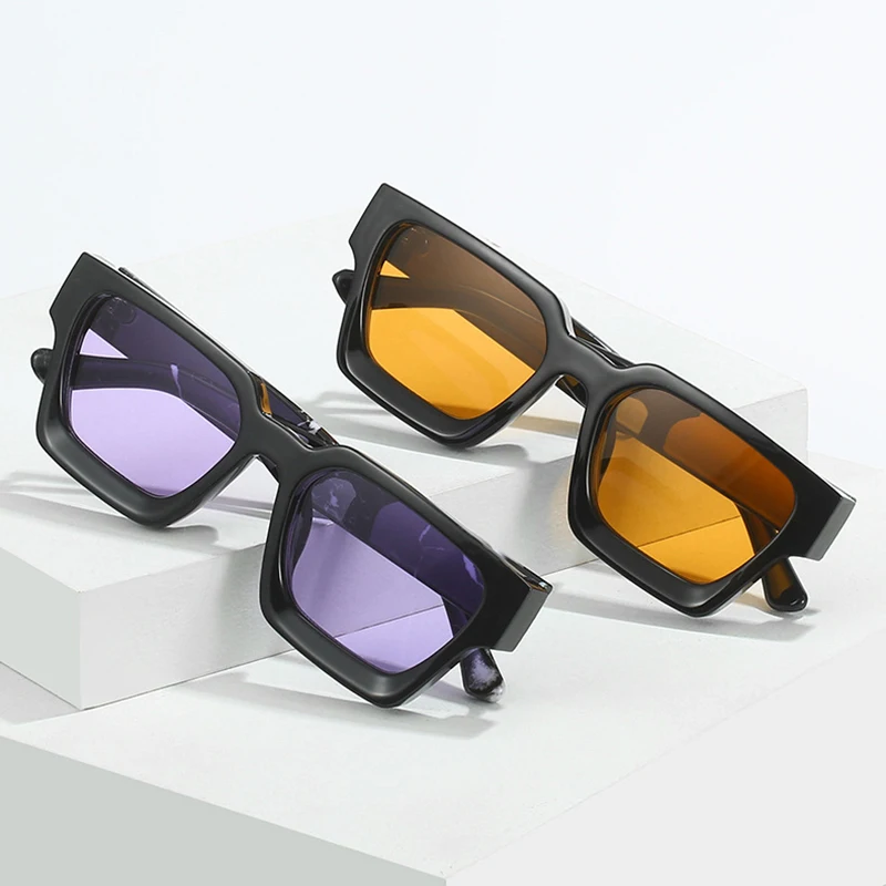 SO&EI Retro Square Women Sunglasses Shades UV400 Fashion Gradient Men Orange Purple Sun Glasses