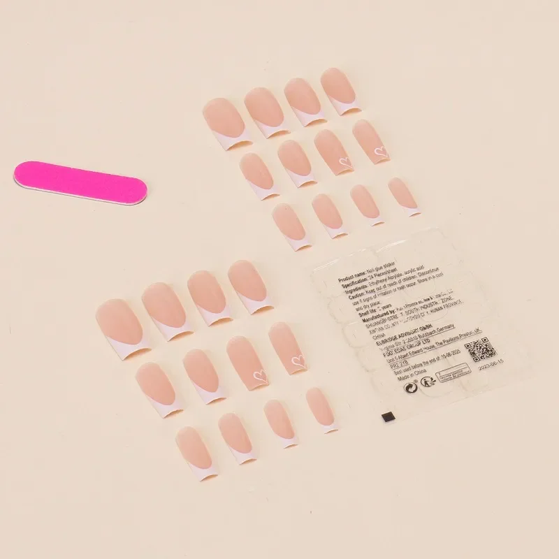 24pcs Medium Square Pink France Full Cover Fake Nail Set - Short Coffin Press On Nails Love Design Girl Mother nail art nails