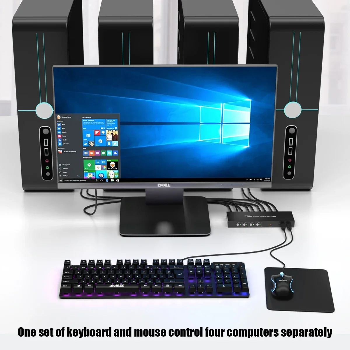 USB KVM-переключатель PWAY, HDMI-разветвитель с 4 кнопками, поддержка 4K @ 30 Гц, HD-видео с аналогичным устройством для ПК, Macbook, ноутбука