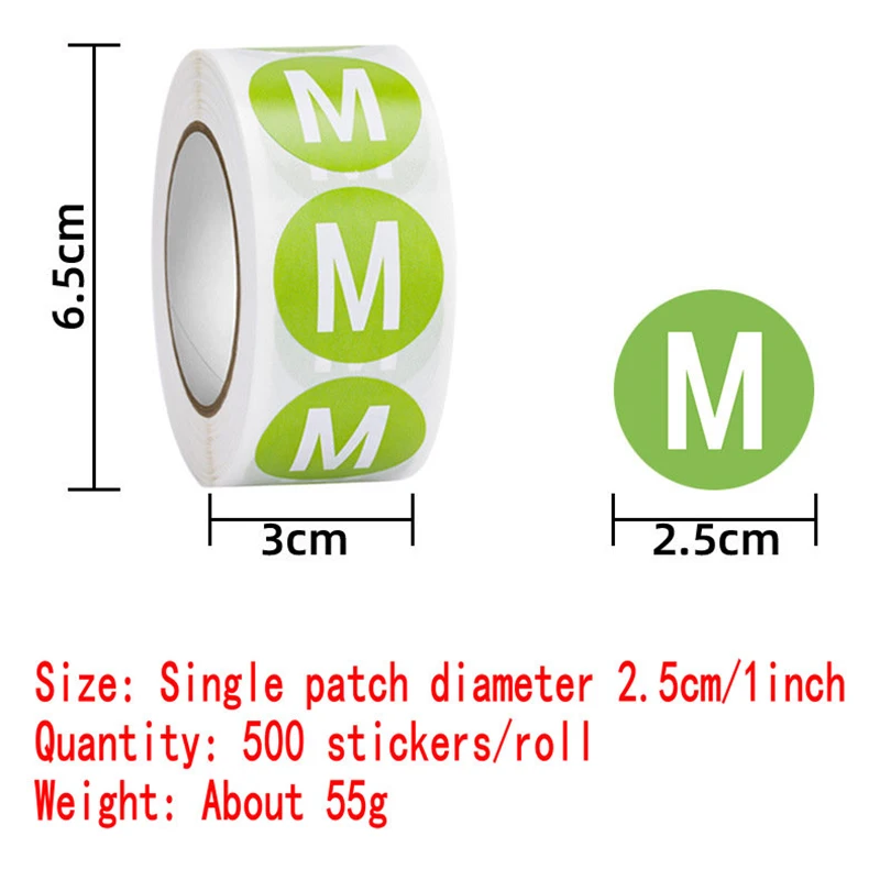 Spot Wholesale Clothes Size Label Sticker Clothing Shoes Cap Size Model Self-adhesive Label Sticker 1inch