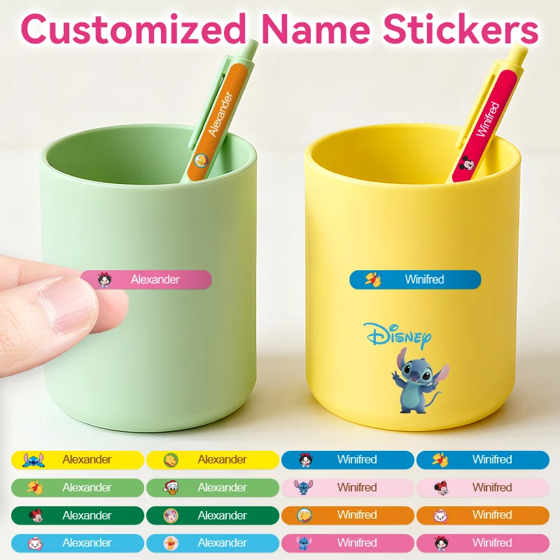 ملصقات أسماء مخصصة من ديزني ستيتش لقرطاسية الأطفال، واللوازم المدرسية، والعودة إلى المدرسة، وهدايا عيد الميلاد، والمتعة الإبداعية المتينة #1