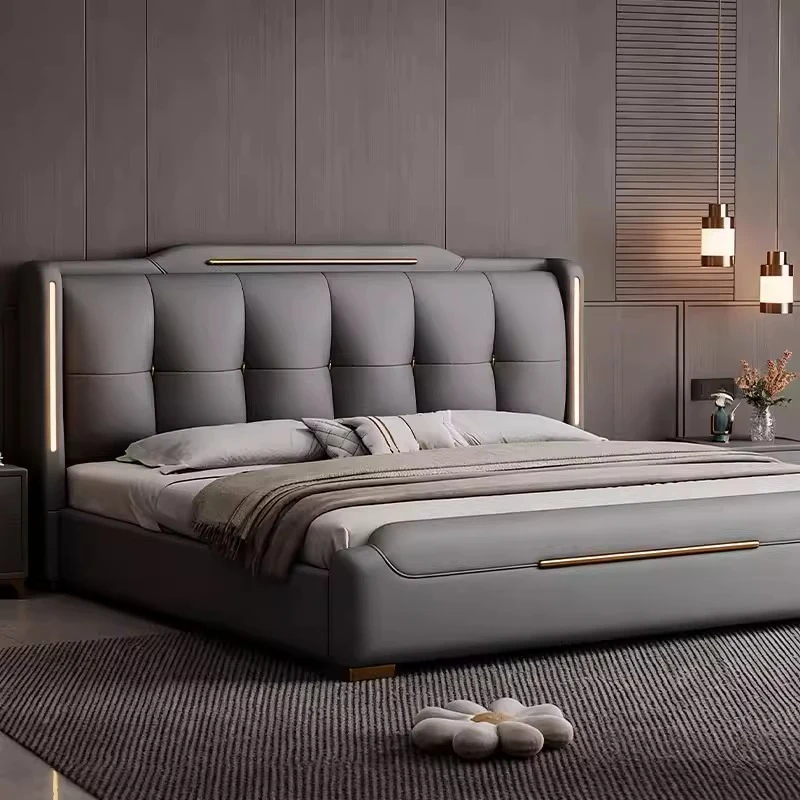 

Modern Light Lamp Bed Bedroom Luxury Nightstands Upholstery Bed Storage Drawers Camarotes Para Dormitorio House Accessories
