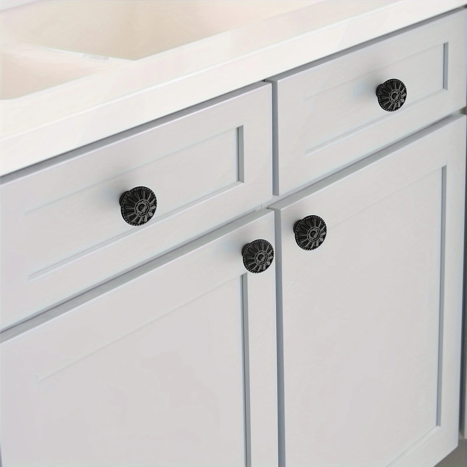 4/8pcs Vintage cabinet handles -Smooth/Daisy style sub black,Classic European Style for Drawers &Furniture for Modern Simplicity