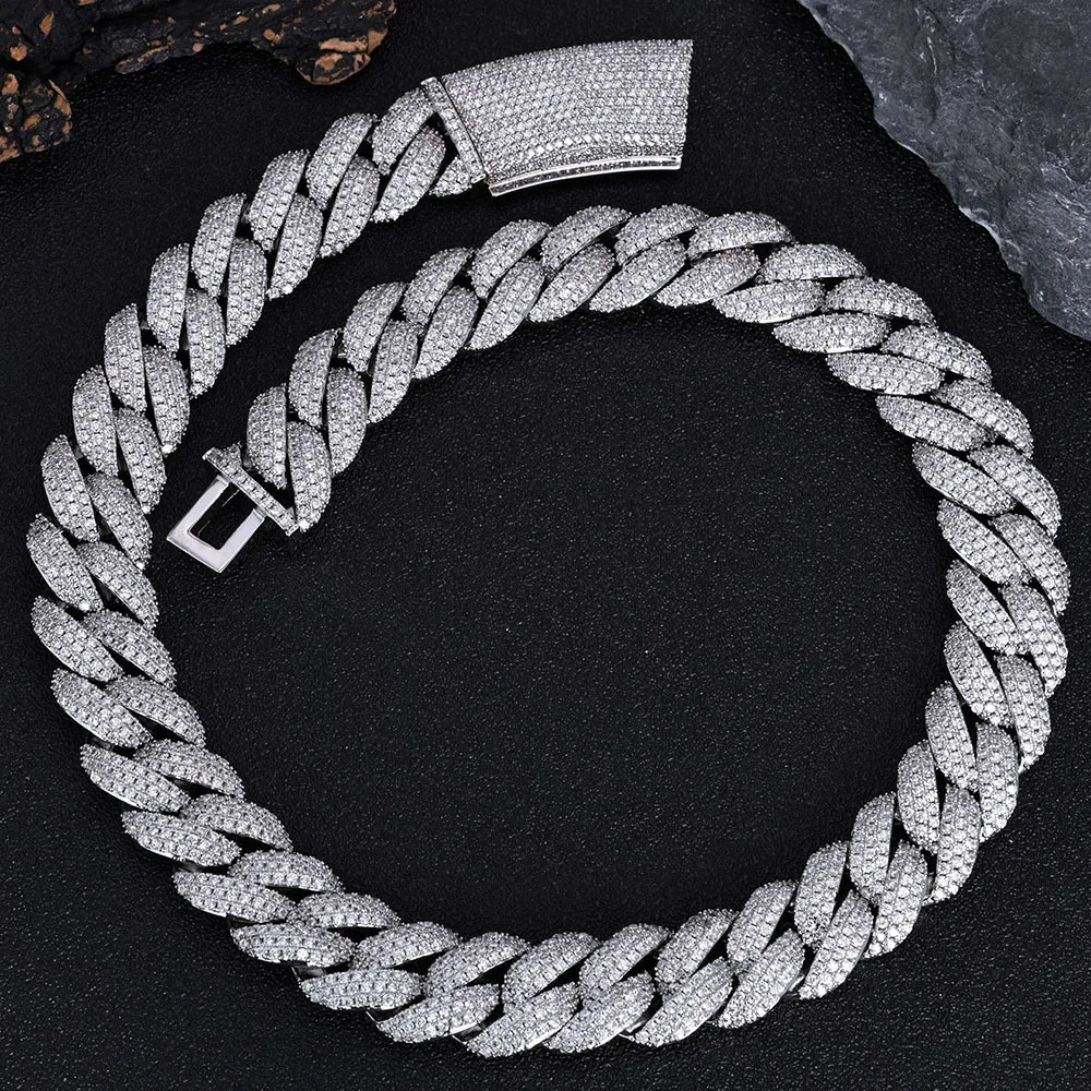 

New hip-hop 18mm three row diamond bubble Cuban chain trendy accessory men's moissanite necklace