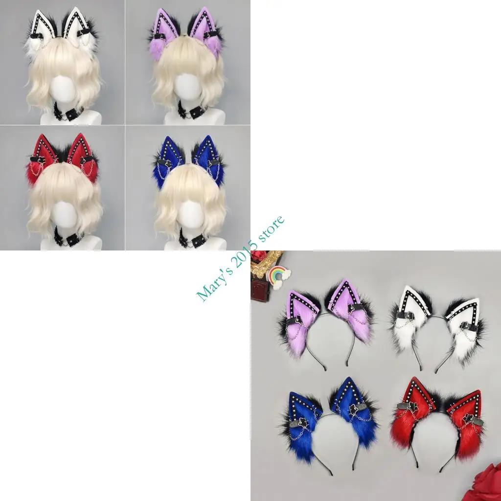 

Металлическая повязка на голову с ушками волка в виде животных со звездным декором и гибким дизайном для косплея, вечеринки,