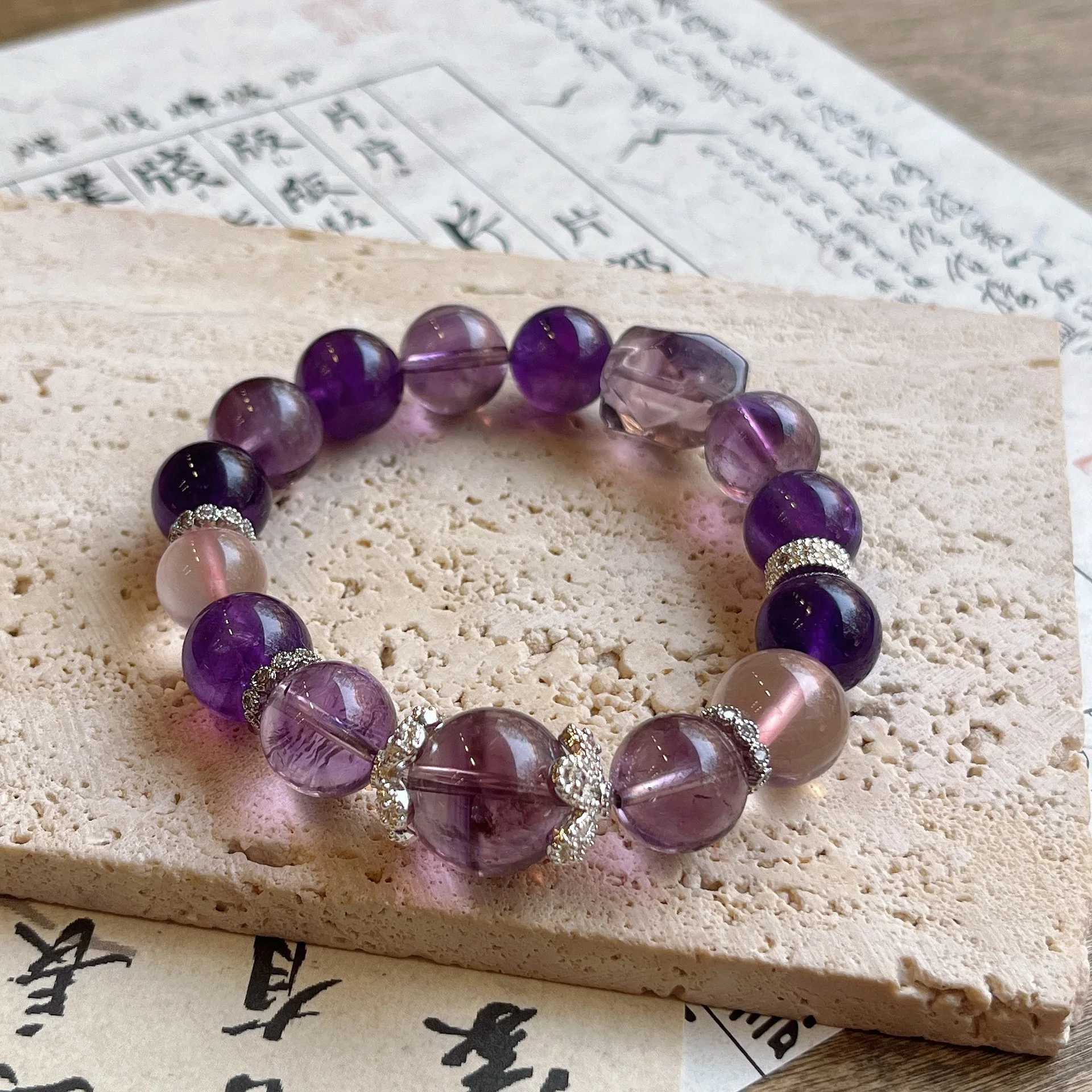 

Gems Quartz 12mm Amethyst Crystal Bracelet Women's Natural Gemstones Beads Bracelets Set Birthday Christmas Gift Cure Relief