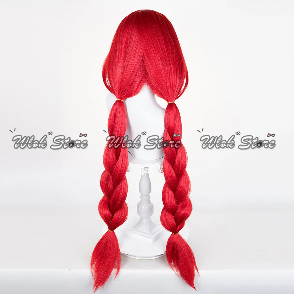 Jogo zenless zona zero ukinami yuzuha cosplay peruca prop bowknot headwear fone de ouvido 100cm longo tranças vermelhas para festa de halloween feminino