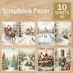 10 Sheets A5 Size Christmas Santa Soldier Background Vintage Grunge Journal Planning Scrapbooking