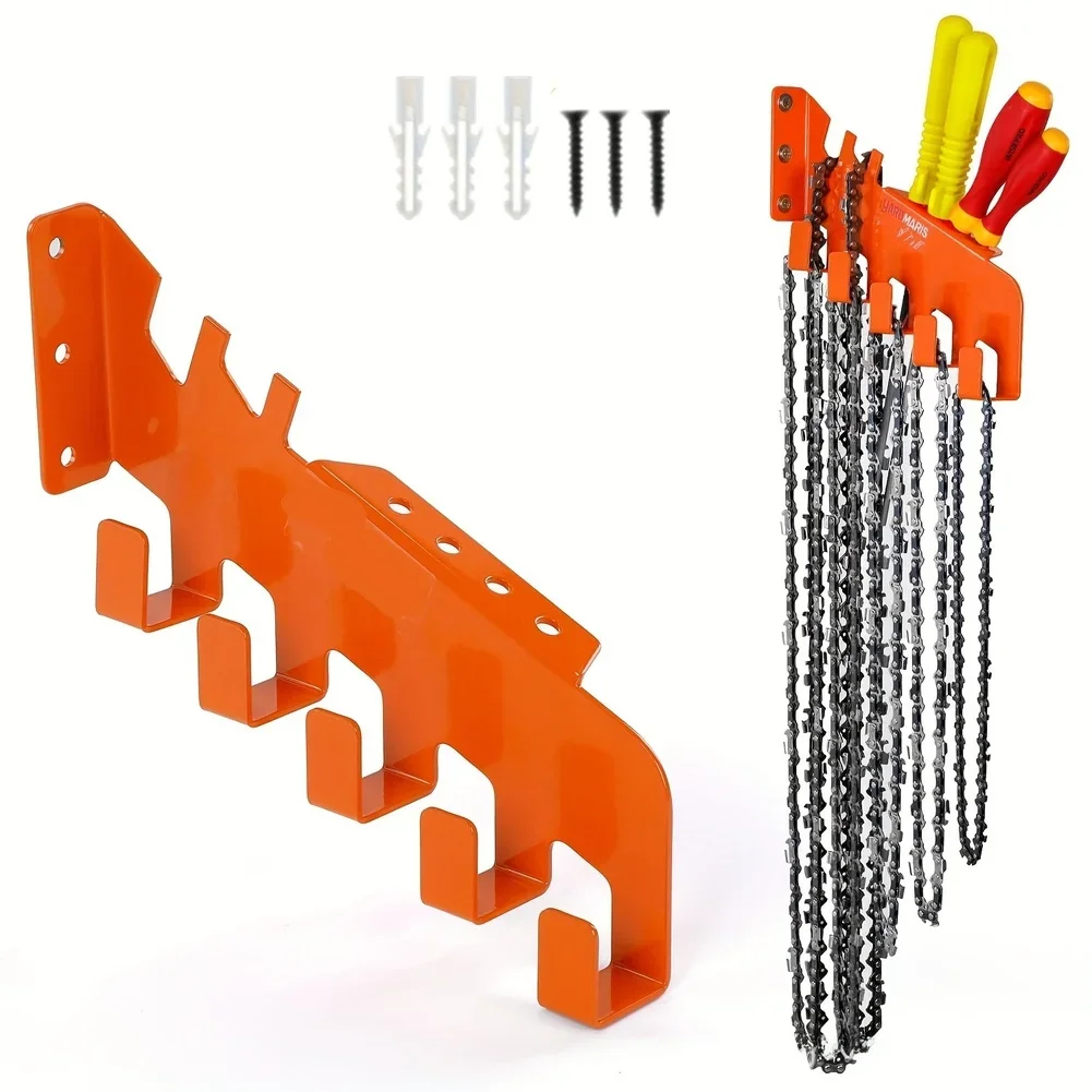 

Heavy Duty Chainsaw Storage Rack Wall Mounted Organizer with Hooks and Suspension Grooves for Garage Workshop Tool Organization