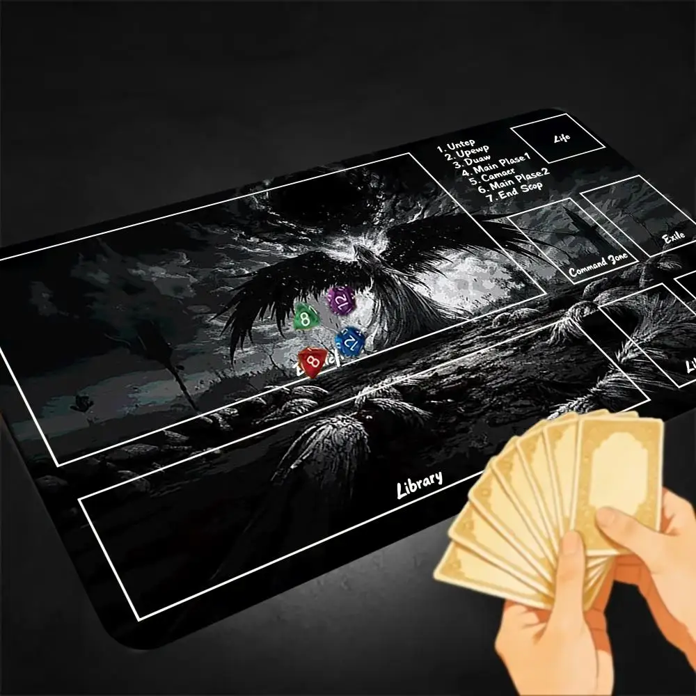Dark Raven TCG Playmat with Zones, Non-Slip Rubber Trading Card Game Mat, Large Mouse Pad for Table Card Game Office Desk