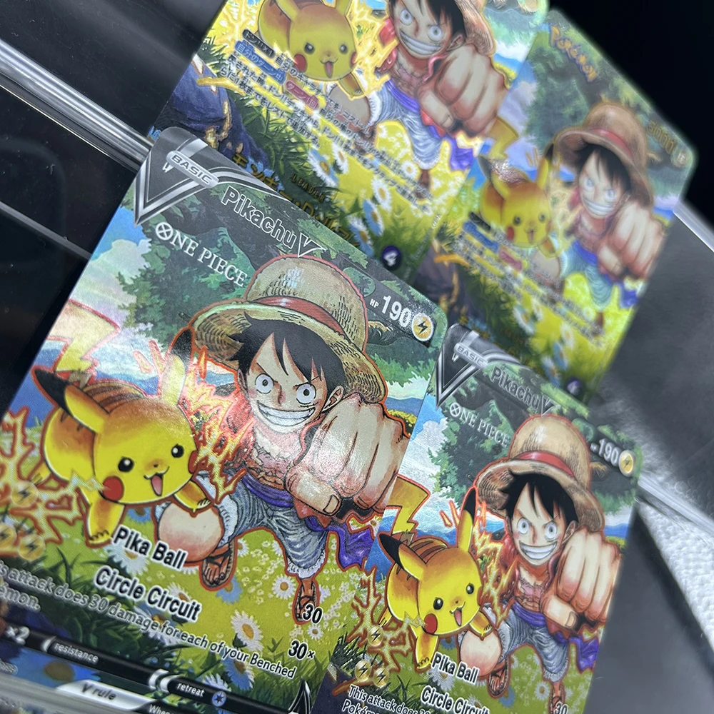 

2Pcs Anime Ptcg Opcg Proxy Collectible Cards Color-Flash/coarse-Flash Monkey D.luffy Electric Mouse Holo Foil Collectible Cards
