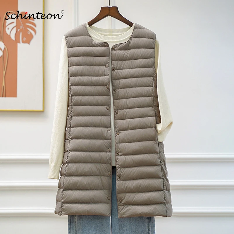 

Schinteon Women's Ultralight Down Vest Long Casual Slim Waistcoat White Duck down Gilet Fashionable Sleeveless Jacket for 2026