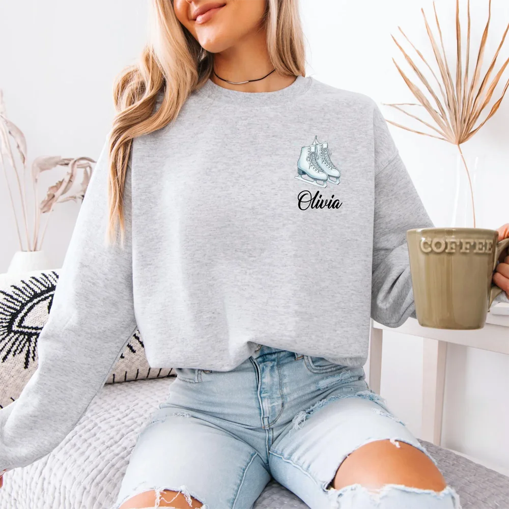 Personalized Figure Skating Sweatshirt Ice Skating Hoodie Custom Womens Ice Skating Sweatshirts Cute Ice Skater Pullover Tops
